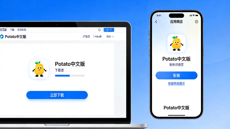 Potato中文版软件在电脑和手机上的下载安装界面示意图